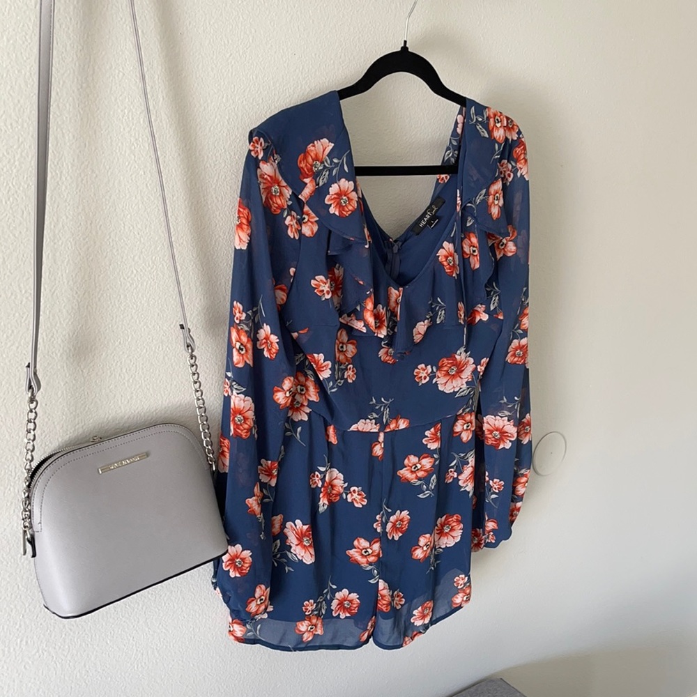 Hearsoul romper. Dark blue with flowers. L